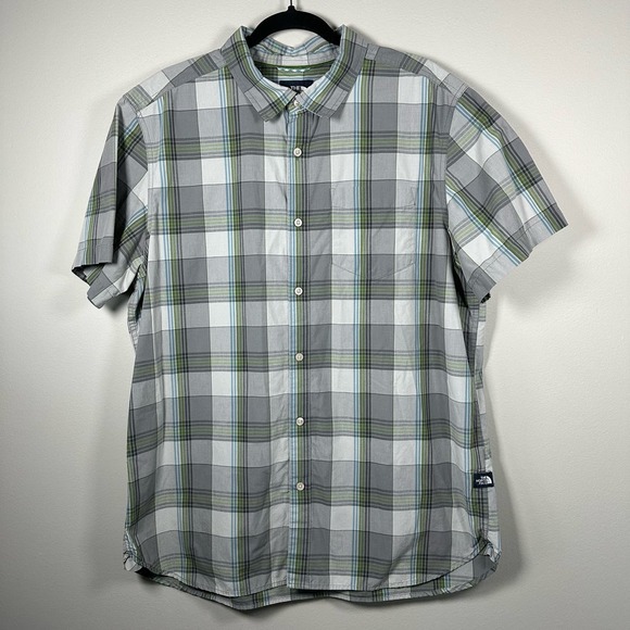 The North Face Xlarge‎ Gray Green Plaid Short Sleeve Button Up Shirt - Picture 1 of 4